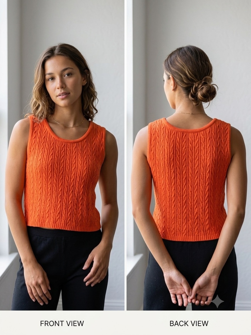 Women's Orange Cable Knit Sleeveless Top